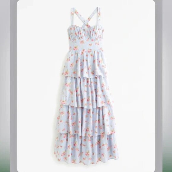 Abercrombie & Fitch blue floral Lace-Up Back Tiered Maxi Dress - NEVER BEEN WORN - Picture 4 of 5